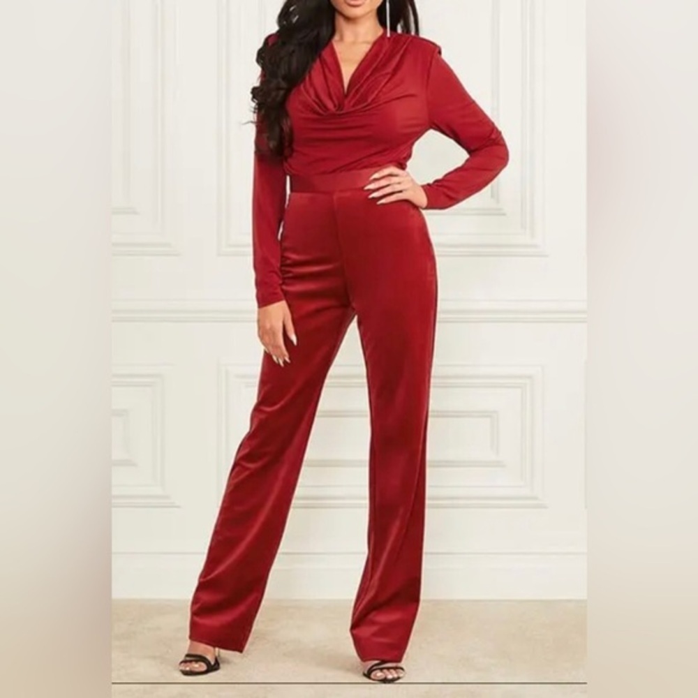 MARCIANO Lilli Lacquer Red satin effect banded waist Velvet‎ Pants size US6/EU42